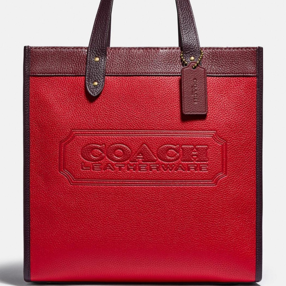❣️Sold❣️Coach Field Tote In Color Block Red With Coach Badge